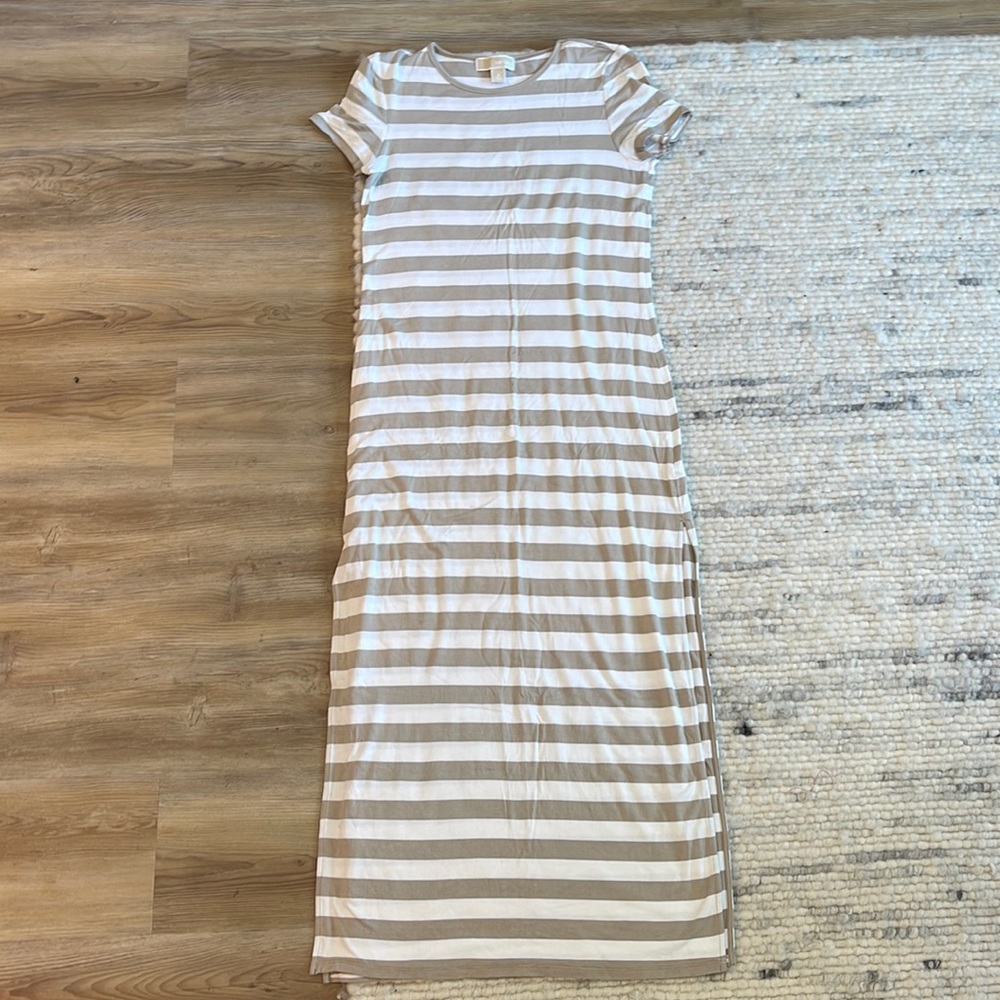 Michael Kors Short Sleeved Striped Cotton Maxi Dress - Size S